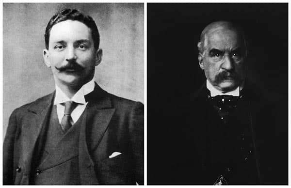 Portraits of J. Bruce Ismay, White Star Line chairman, and J. P. Morgan, financier.